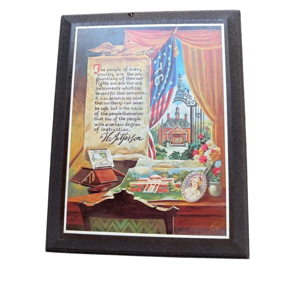 Set of 2 Vintage Patriotic Wall Decor Thomas Jefferson Plymouth Colony Americana